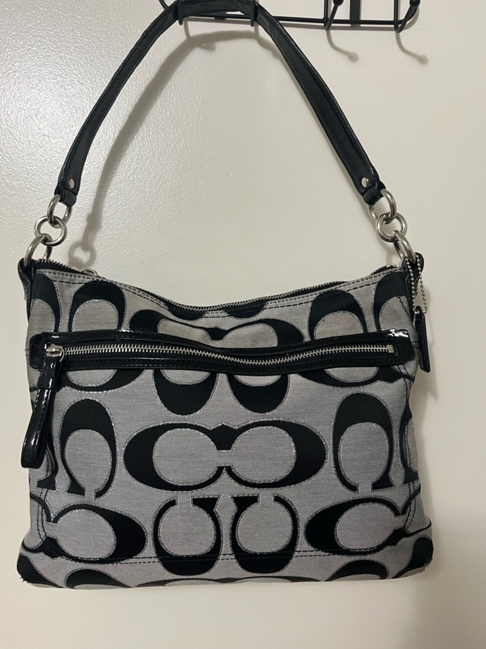 Coach Poppy Black and Gray Signature Shoulder Bag